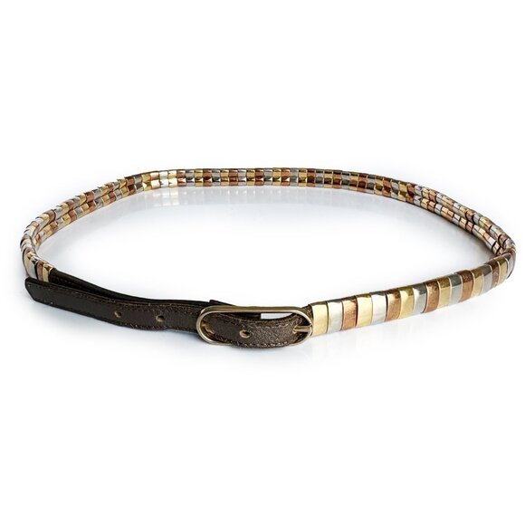 Morris Moskowitz Belt Ladies Skinny Leather Metal Saks Fifth Avenue - Picture 1 of 7